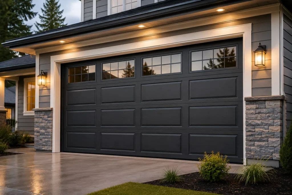 Garage door opener repair and installation — modern garage door with LED lighting