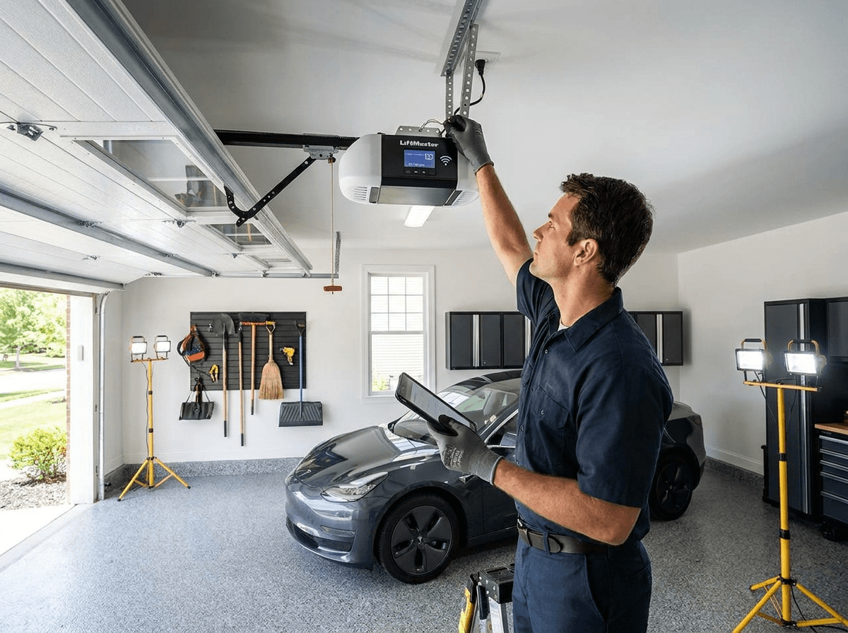 Garage door tune-up and maintenance — residential garage door in Atlanta